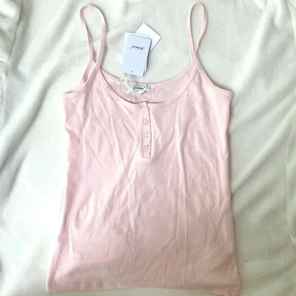[BUNJANG] Subdued Button Tank Top Sleeveless Pink M / 섭듀드 버튼 탑 탱크탑 슬리브리스 핑크 새상품 M