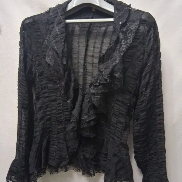 [BUNJANG] Black Frill Shirring Blouse / 블랙 프릴 셔링 블라우스 개당