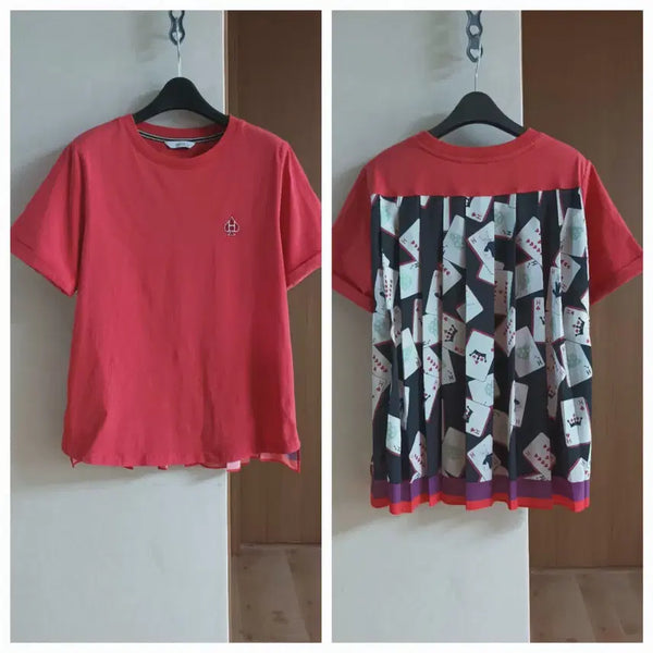 [BUNJANG] Hazzys Blouse-Type T-Shirt Red Embroidery / 헤지스 블라우스형 티셔츠