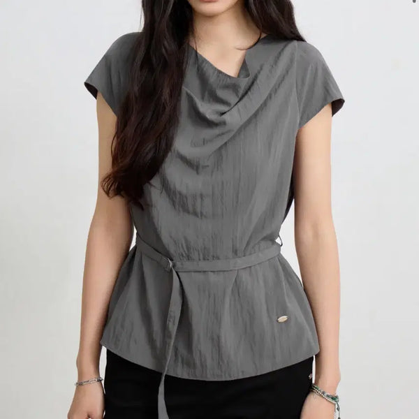 [BUNJANG] Drape Belt Blouse Charcoal Grey / (새상품) 드레이프 벨트 블라우스 차콜그레이