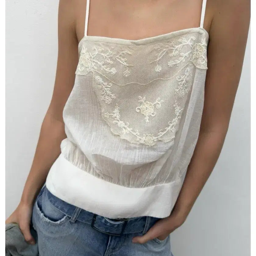 [BUNJANG] Zara Embroidered Gauze Strap Top / 새제품) 자라 자수 거즈 스트랩 탑 0881/027/251