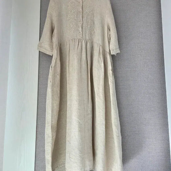 [BUNJANG] Embroidered Long Dress / 가슴자수 마느낌 풍성롱원피스