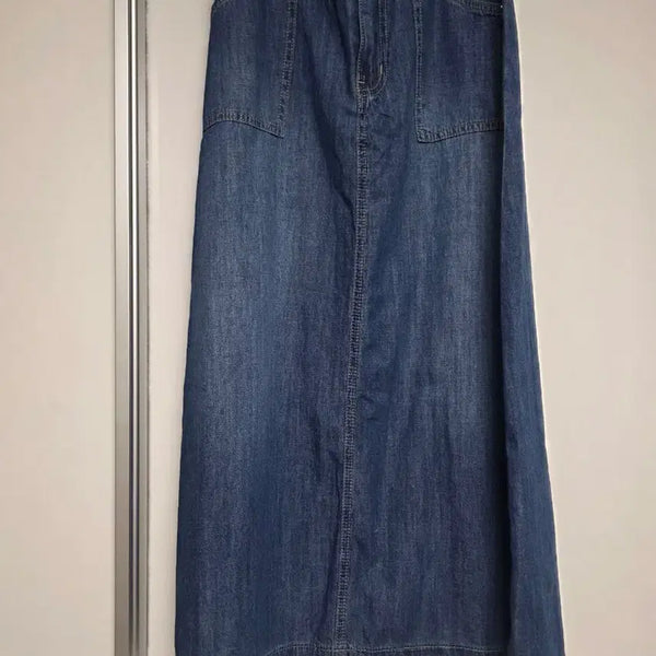 [BUNJANG] Denim Long Skirt with Back Banding / 뒷밴딩 청스커트