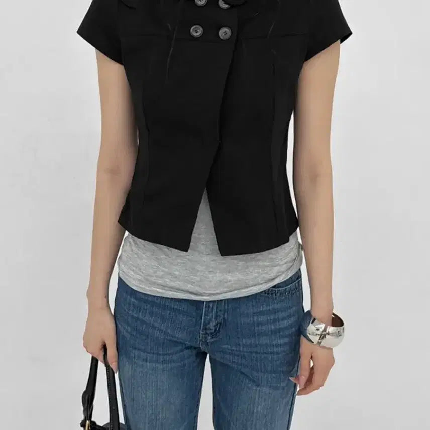 [BUNJANG] Black Up Conto Double Button Short Sleeve Shirt Black / 블랙업 콘토 더블 버튼 반팔셔츠 블랙