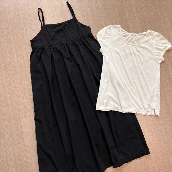 [BUNJANG] Short Sleeve T-Shirt and Black Strap Dress Set / sm2반팔티+블랙끈원피스