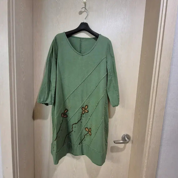 [BUNJANG] Vintage Green Flower Embroidered Dress Size 77 / 빈티지 그린 플라워 자수 원피스사이즈77