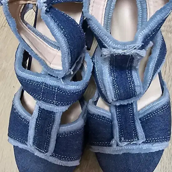 [BUNJANG] Women's Washed Denim Sandals / 청청 워싱 데님 샌들