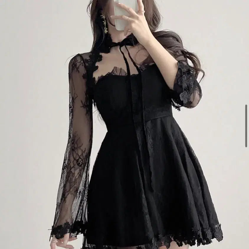 [BUNJANG] Ganadaran Lace Black Mini Dress Costume / 가나다란 레이스 블랙 원피스 홀복 코스튬 코스프레 마녀 할로윈