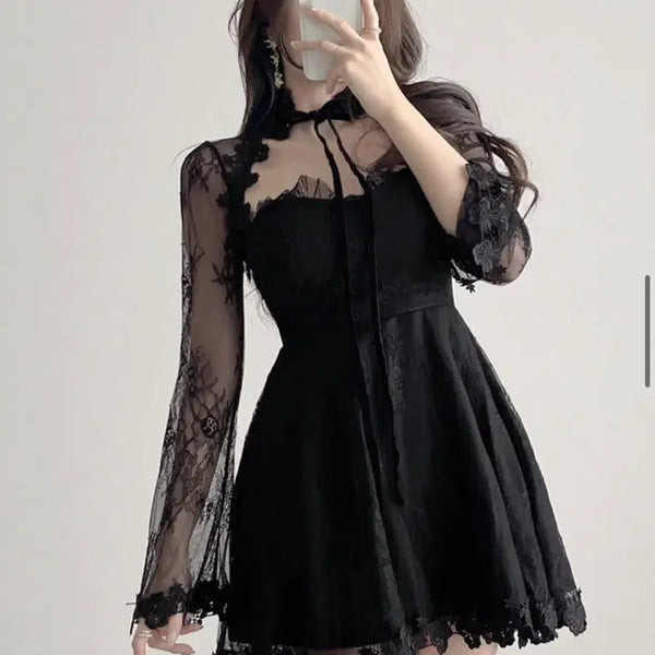 [BUNJANG] Ganadaran Lace Black Mini Dress Costume / 가나다란 레이스 블랙 원피스 홀복 코스튬 코스프레 마녀 할로윈