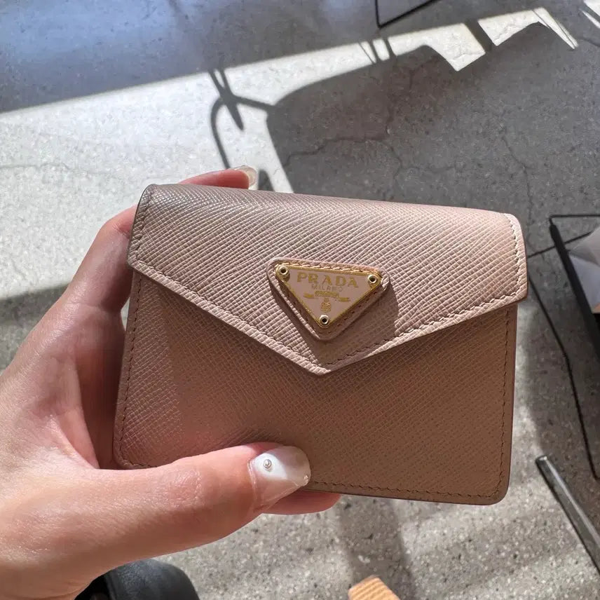 [BUNJANG] Prada Saffiano Accordion Card Holder Beige Pink / 프라다 아코디언 카드홀더