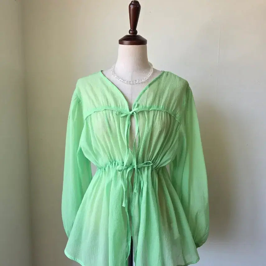 [BUNJANG] Sheer Lace Blouse Cardigan / 세일)시스루 끈 블라우스 가디건