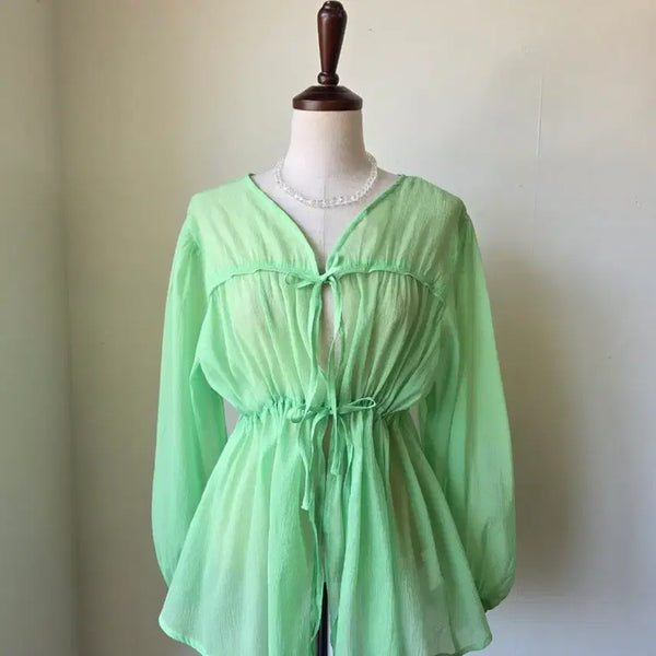 [BUNJANG] Sheer Lace Blouse Cardigan / 세일)시스루 끈 블라우스 가디건