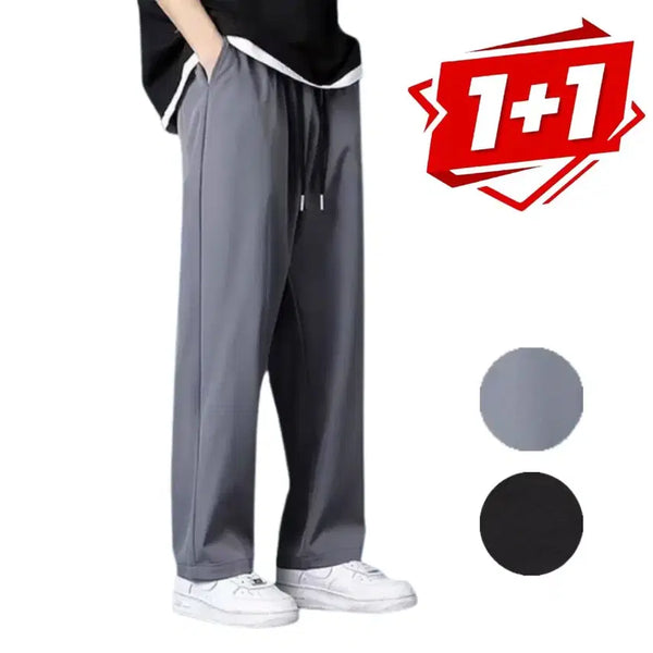 [BUNJANG] Men's Ice Cooling Wide Fit Slacks Pants / [1+1] 슬기로운 꾸안꾸 생활, 스타일과 시원함의 황금 밸런스! 남성 아이스 쿨링 와이드 핏 슬랙스 팬츠 2L56628327