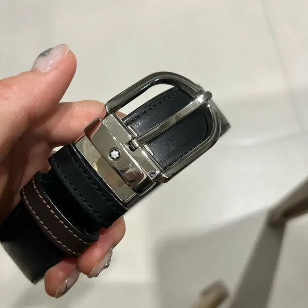 [BUNJANG] Montblanc Horseshoe Buckle 30mm Reversible Leather Belt / 몽블랑 홀스슈 버클 30mm 리버시블 레더 벨트 블랙 브라운
