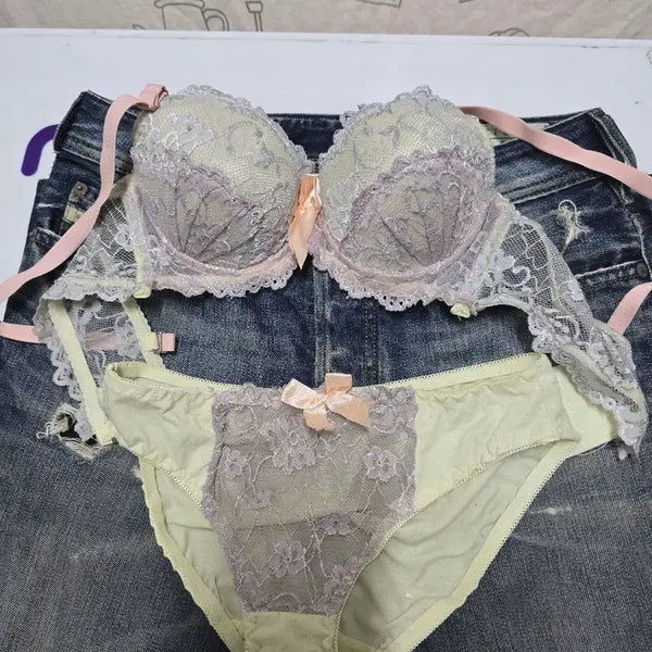 [BUNJANG] Underwear Set Bra and Panty - Yellow & Lavender / 속옷 세트 브라 팬티 옐로우 앤 라벤더