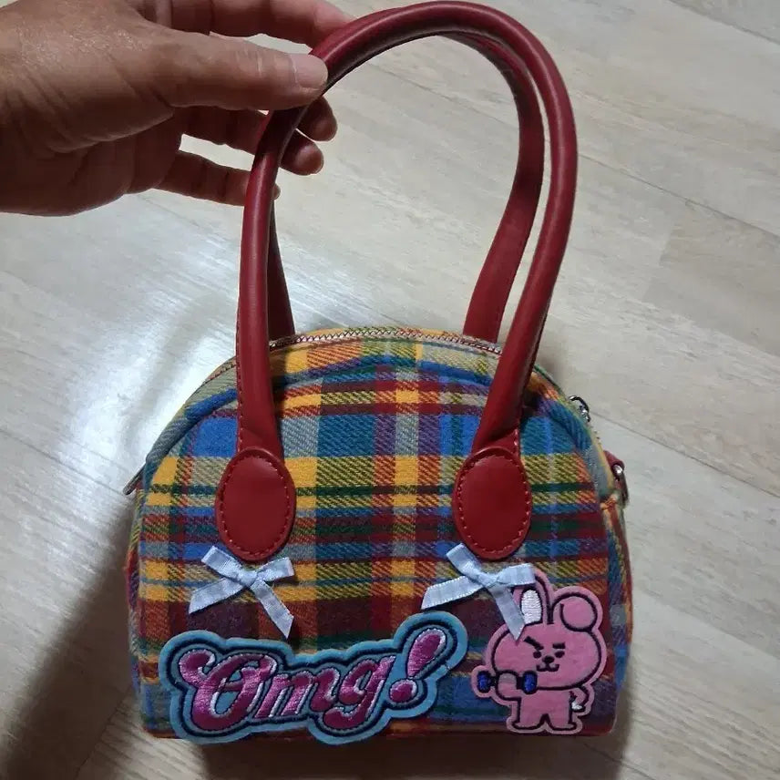 [BUNJANG] Checkered Dome Bag Pink Rabbit Applique Mini Bag / 체크 무늬 돔백 핑크 토끼 와펜 미니가방(무료배송)
