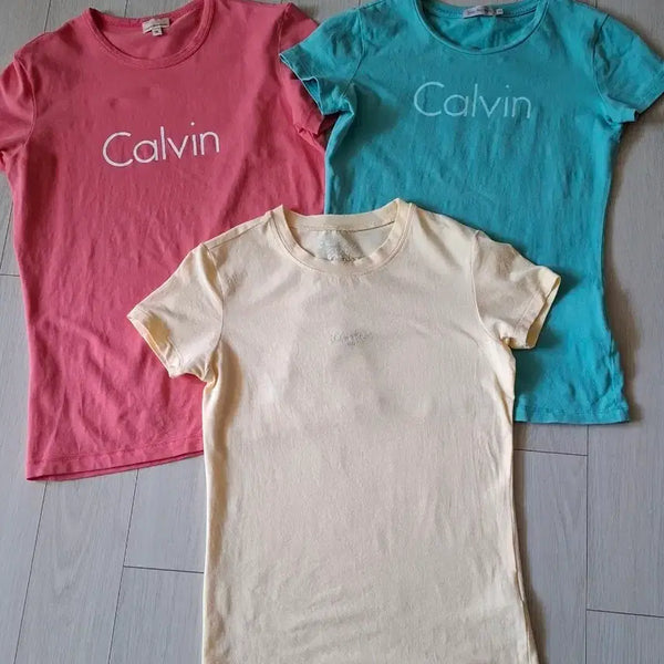 [BUNJANG] Calvin Klein Short Sleeve T-Shirt Set (S) - Pastel Logo Print / 캘빈클라인 반팔 티셔츠 (S)
