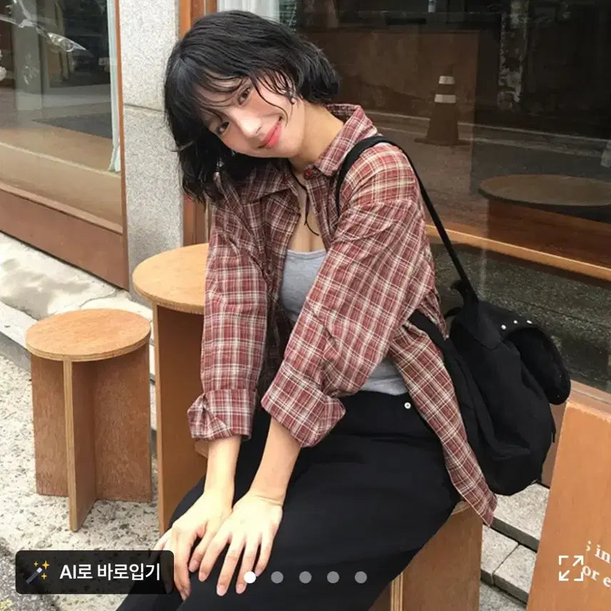 [BUNJANG] Koimue Brown Check Oversized Fit Shirt / 에이블리 코이뮤 긱시 루즈핏 브라운 체크 남방 셔츠 졸업사진 농부
