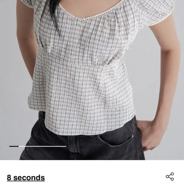 [BUNJANG] 8seconds Check Lace Blouse Blue L New / 에잇세컨즈 체크 레이스 블라우스 블루 L 새상품