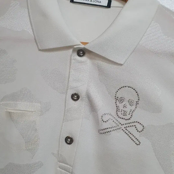 [BUNJANG] Mark &ロナ Camouflage Pearl Skull Short-Sleeve Polo Shirt White / 마크앤로나 카모플라쥬 펄 스컬 반팔 카라티 화이트100