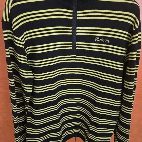 [BUNJANG] Malbon Golf Striped 1/4 Zip Pullover Long Sleeve T-Shirt / 말본 골프 스트라이프 1/4 하프 집업 팝니다. 정가22만원