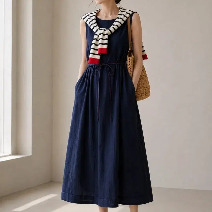 [BUNJANG] Uniqlo x Ines de la Fressange Linen Dress Navy / 유니클로 INES DE LA FRESSANGE 린넨 원피스