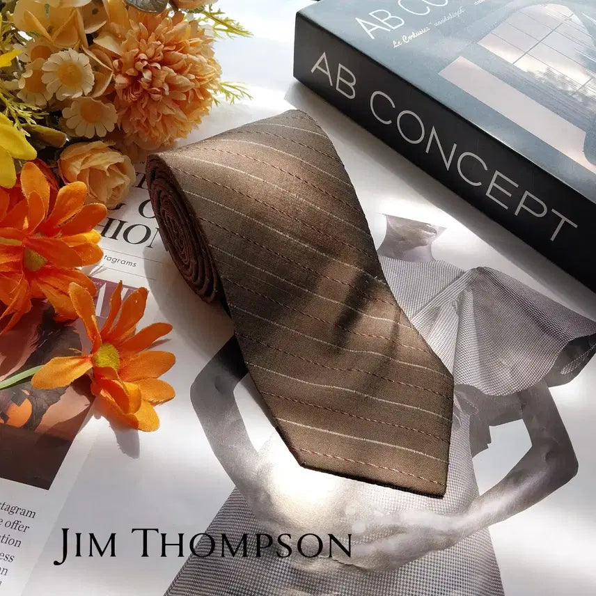 [BUNJANG] Jim Thompson Silk Pinstripe Necktie / JIM THOMPSON 짐톰슨 실크 브라운 핀스트라이프 넥타이 7.4cm A+등급 k3255