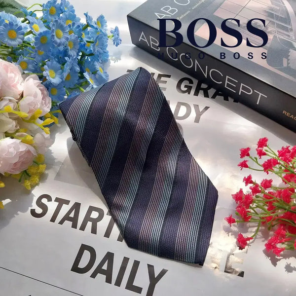 [BUNJANG] BOSS HUGO BOSS Silk Stripe Necktie 9.1cm / BOSS HUGO BOSS 휴고보스 실크 블루 네이비 스트라이프 넥타이 9.1cm A+등급 k3254