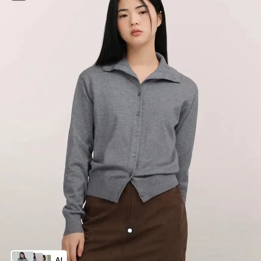 [BUNJANG] Musinsa Standard Women's Essential High Neck Cardigan - Medium Grey / 무신사 스탠다드 우먼즈 에센셜 하이 넥 가디건 그레이