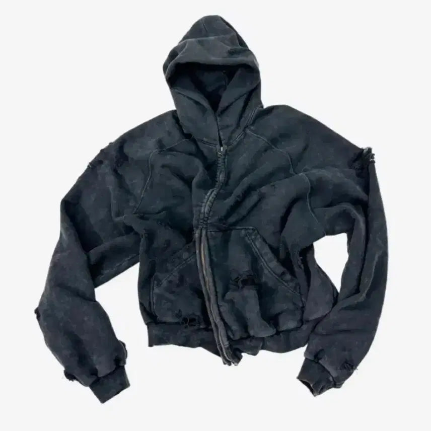 [BUNJANG] Nonnode x Shinsegae Distressed Zip-Up Hoodie Washed Black / [새상품/2] 논노드 x 신세계 디스트레스드 집업 후드 워시드 블랙
