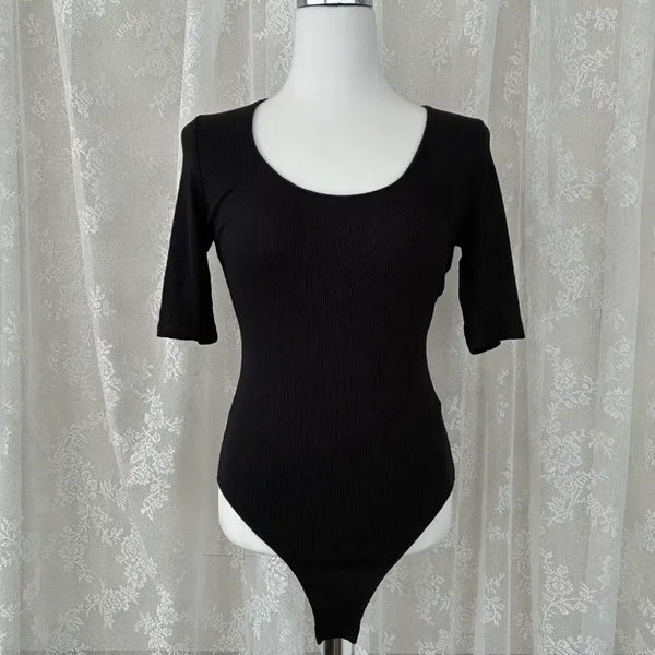 [BUNJANG] Massimo Dutti Black Ribbed Viscose Short Sleeve Bodysuit / XS) 마시모두띠 반팔 골지 바디수트 블랙