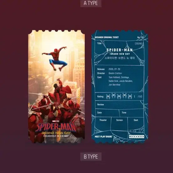 [BUNJANG] Spider-Man: No Way Home Original Ticket Type B (Sealed) / 미개봉 스파이더맨 브랜드 뉴데이 오리지널 티켓 b타입