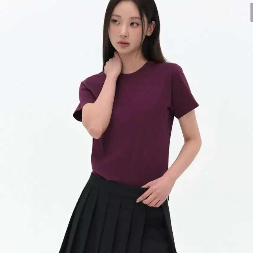 [BUNJANG] Musinsa Women's Plain Crew Neck T-Shirt Burgundy L / 무신사 우먼즈 플레인 크루 넥 티셔츠 버건디 L