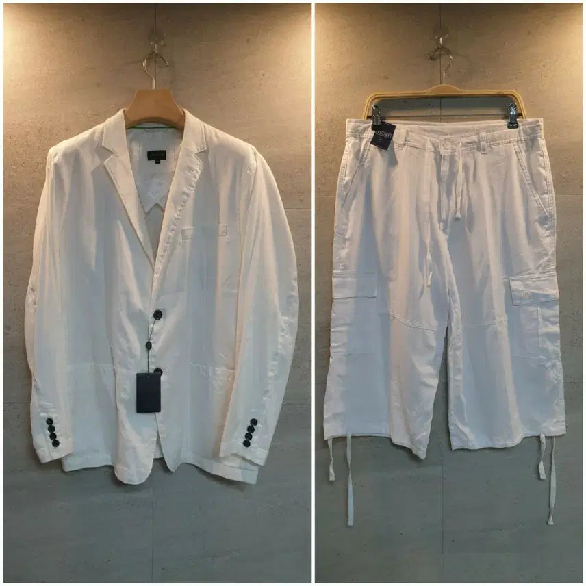 [BUNJANG] Saint Paul White Linen Jacket and Trust Shorts Coordination Set / Saint Paul 화이트. 린넨 자켓. 코디 셋업.