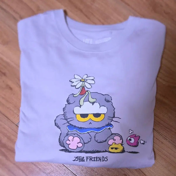 [BUNJANG] Z&G Refriends Character 100% Cotton T-Shirt (Light Grey, S) / Z&G 리프렌즈 캐릭터 100% 면 반팔 티셔츠 연회색 S