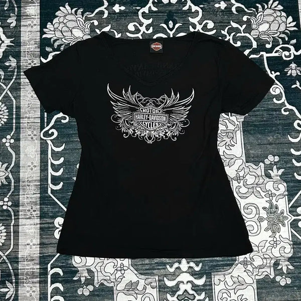 [BUNJANG] Harley Davidson V-Neck Punk T-Shirt / Harley Davidson V neck tee vkei 펑크