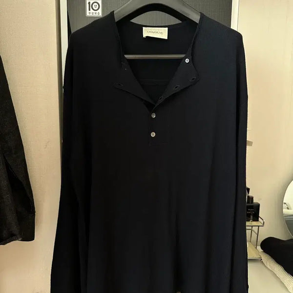 [BUNJANG] UMAMUNG Merino Wool Henry Neck Pullover - Deep Sea (M) / 우마뭉 이탈리아 메리노 울 헨리넥 풀오버 Deep sea - M