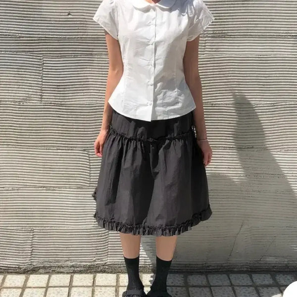 [BUNJANG] LOOFON Frill Layered Midi Skirt Black / 루프온 프릴 레이어드 미디 스커트 블랙