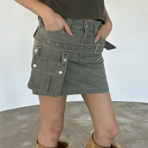 [BUNJANG] Dainit Belt Skirt Khaki / 다이닛 벨트스커트 카키