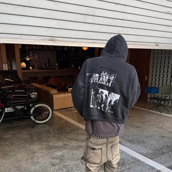[BUNJANG] Emosstance Club Patch Hooded Zip-Up Black Size 1 / 에모스탠스클럽 패치 후드집업  블랙 1사이즈