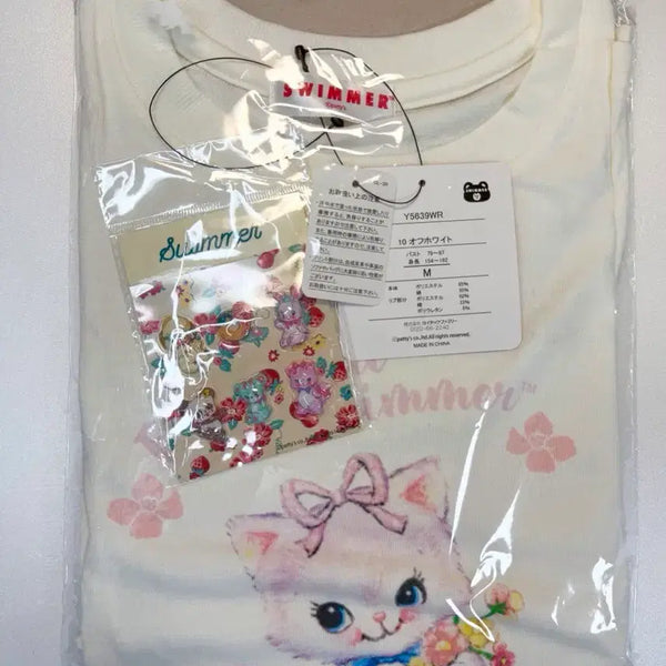 [BUNJANG] Swimmer Cat Short Sleeve T-Shirt + Bonbon Sticker Set / 스위머 고양이 반팔티+봉봉스티커