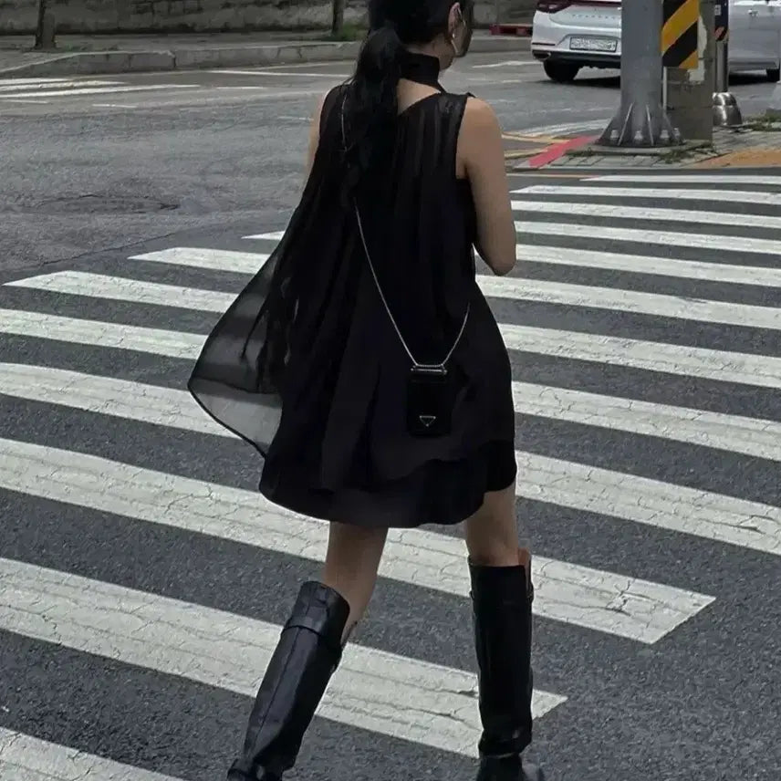 [BUNJANG] trimmingbird Tie Mini Dress Black / 트리밍버드 타이 미니 원피스 블랙