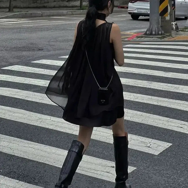 [BUNJANG] trimmingbird Tie Mini Dress Black / 트리밍버드 타이 미니 원피스 블랙