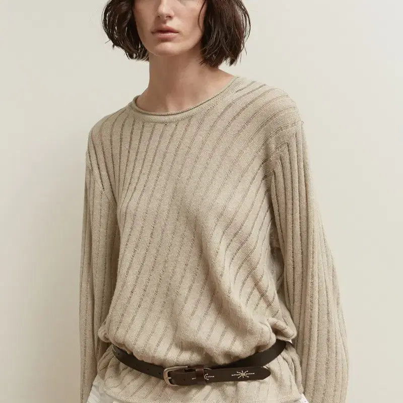 [BUNJANG] Salty Pebble DIAGONAL LOOSE KNIT TOP BEIGE / 솔티페블 DIAGONAL LOOSE KNIT TOP BEIGE
