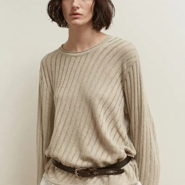 [BUNJANG] Salty Pebble DIAGONAL LOOSE KNIT TOP BEIGE / 솔티페블 DIAGONAL LOOSE KNIT TOP BEIGE