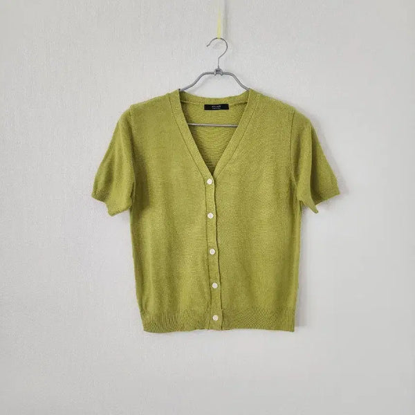 [BUNJANG] Brand Name Lime Short Sleeve Cardigan / [브랜드명] 깔끔한 라임색 반팔 가디건