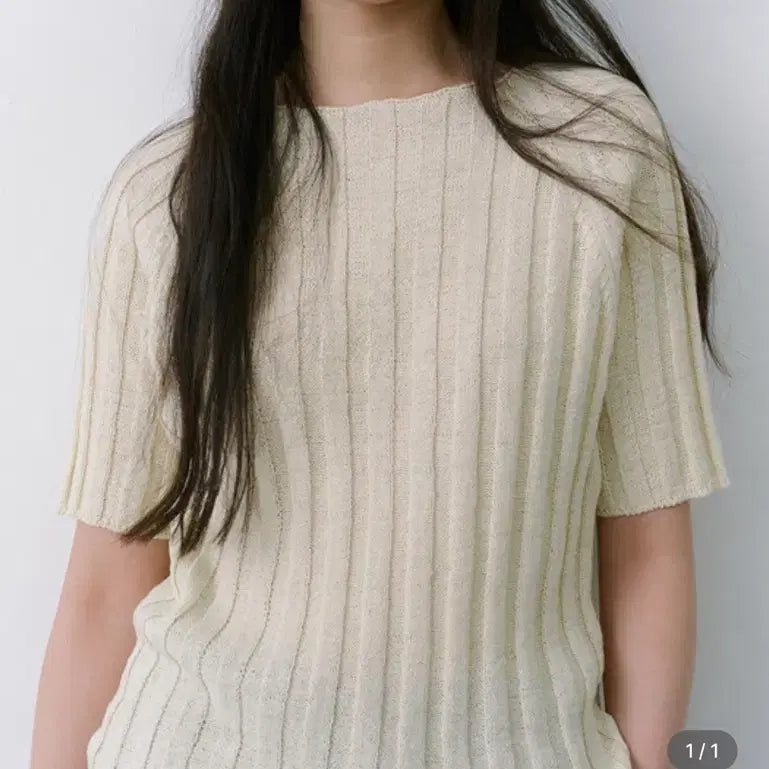 [BUNJANG] RAMPLACEMENT Hanji Lip Short Sleeve Knit Ivory / 램플레이스먼트 한지 립 반팔 니트 아이보리