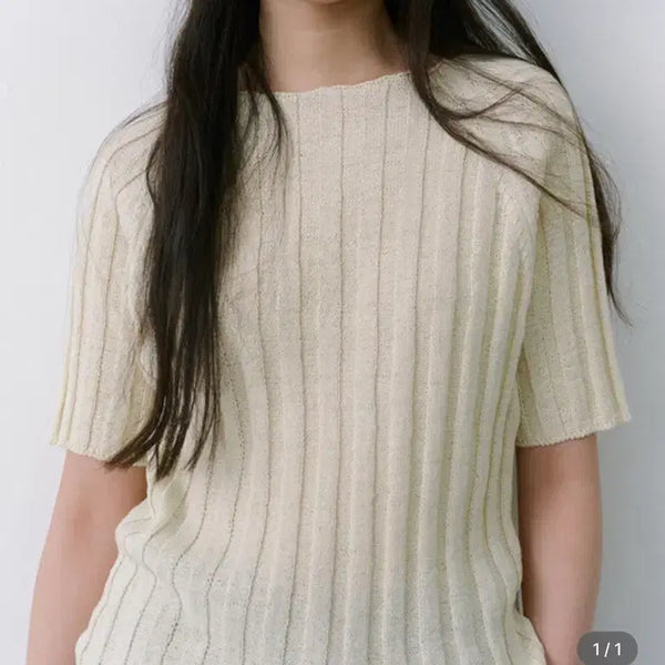 [BUNJANG] RAMPLACEMENT Hanji Lip Short Sleeve Knit Ivory / 램플레이스먼트 한지 립 반팔 니트 아이보리