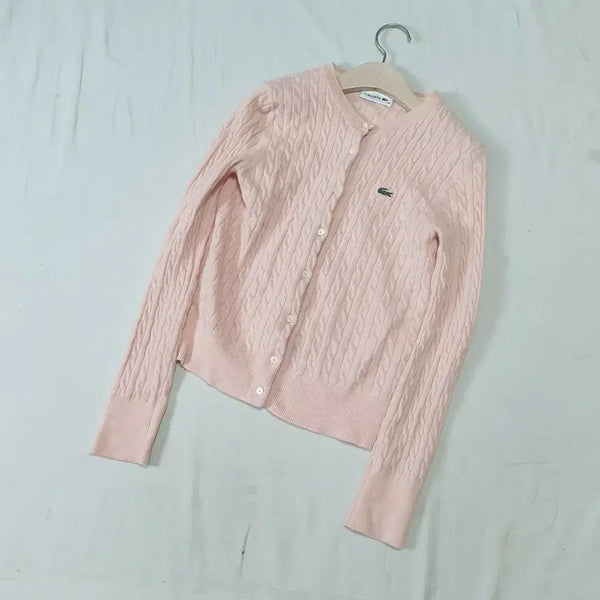 [BUNJANG] Lacoste Pink Cable Knit Cardigan / 라코스테 연핑크 케이블 니트 가디건 34
