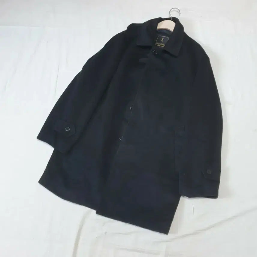[BUNJANG] Yves Saint Laurent Black Wool Cashmere Balmacaan Coat / 입생로랑 블랙 울캐시미어 발마칸 코트